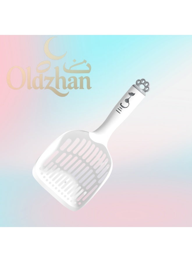 Oldzhan Ergonomic handle cat litter scoop plastic long handle cat scoop large cat scoop poop cat basin cat poop big scoop small hole pet supplies (white) - Image 1